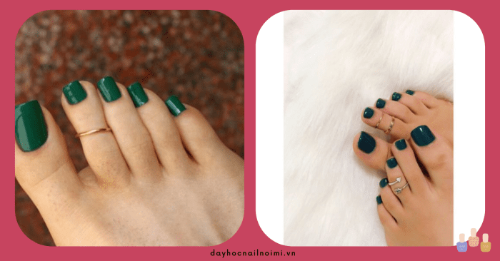 50+ mẫu sơn móng chân màu xanh rêu đẹp 2 Mẫu nail chân màu xanh rêu đơn giản
