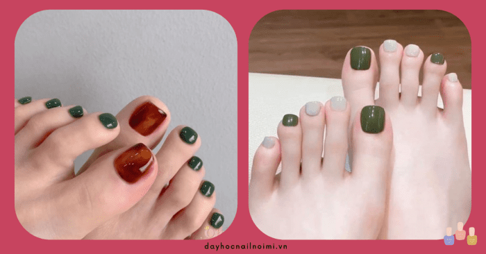 50+ mẫu sơn móng chân màu xanh rêu đẹp 3 Mẫu nail chân màu xanh rêu đơn giản