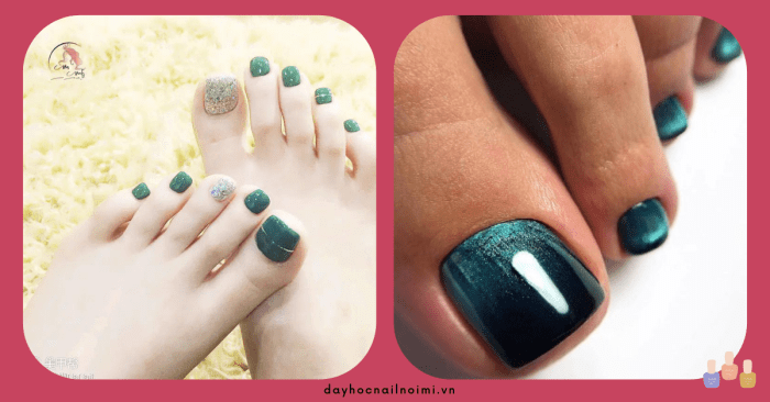 50+ mẫu sơn móng chân màu xanh rêu đẹp 28 Mẫu móng chân đẹp màu xanh rêu ánh xanh dương