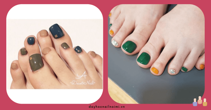 50+ mẫu sơn móng chân màu xanh rêu đẹp 4 Mẫu nail chân màu xanh rêu đơn giản