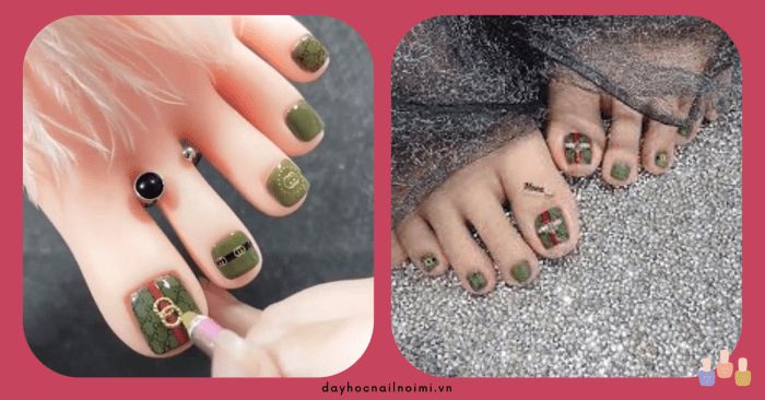 50+ mẫu sơn móng chân màu xanh rêu đẹp 34 Mẫu móng chân đẹp màu xanh rêu kiểu Gucci