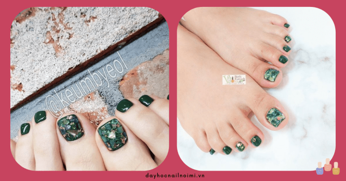 50+ mẫu sơn móng chân màu xanh rêu đẹp 5 Mẫu móng chân đẹp màu xanh rêu đậm