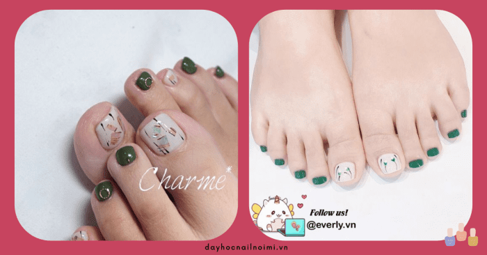50+ mẫu sơn móng chân màu xanh rêu đẹp 41 Mẫu móng chân đẹp màu xanh rêu nhẹ nhàng