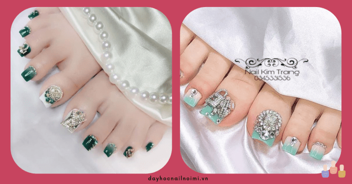 50+ mẫu sơn móng chân màu xanh rêu đẹp 47 Mẫu móng chân đẹp màu xanh rêu ombre