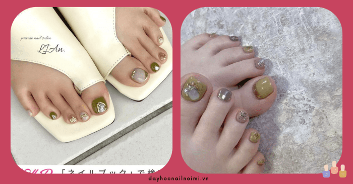 50+ mẫu sơn móng chân màu xanh rêu đẹp 10 Mẫu móng chân đẹp màu xanh rêu bơ