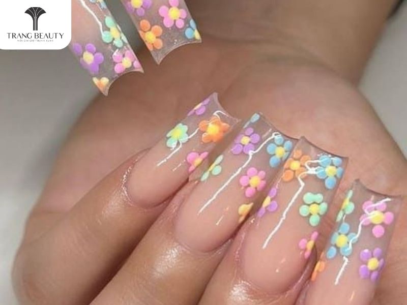 Mẫu nail đẹp cho móng tay dài nhiều màu sắc