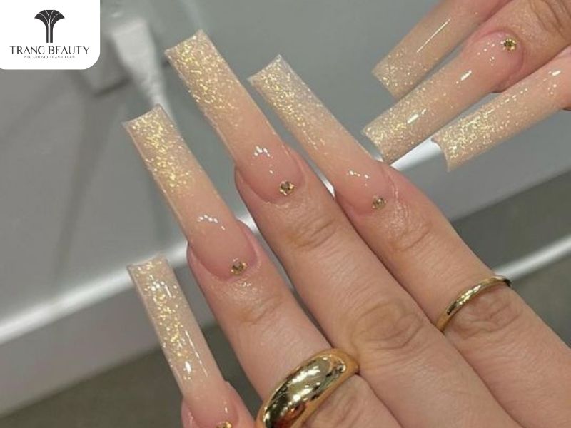 Mẫu nail đính kim tuyến dành cho móng dài 