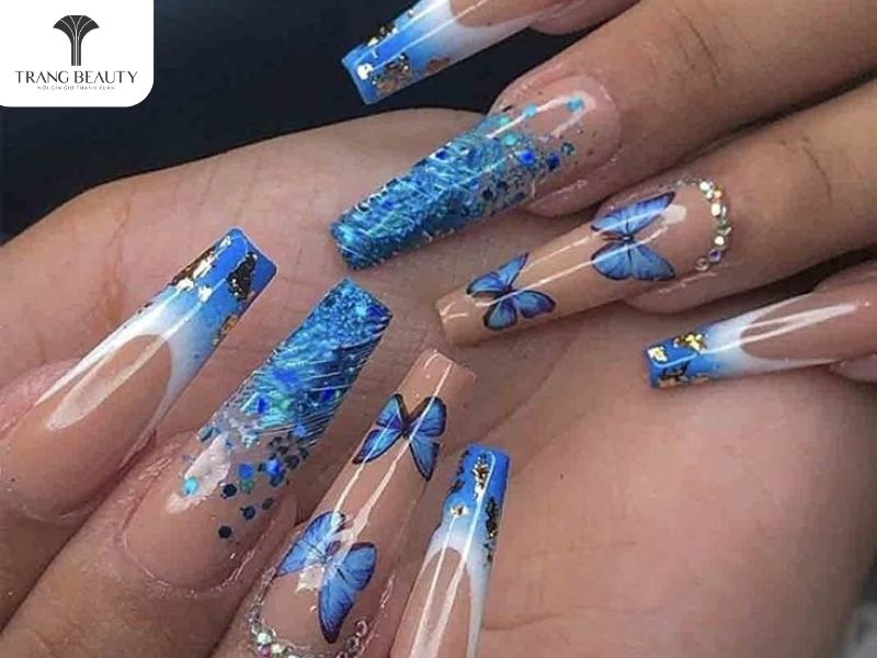 Mau nail mau xanh da troi 6