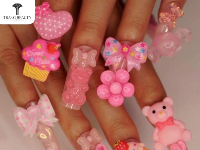 Mẫu nail móng dài đẹp đính nơ