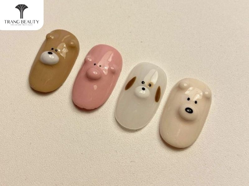 Nail động vật đáng yêu là mẫu nail đẹp cho móng dài