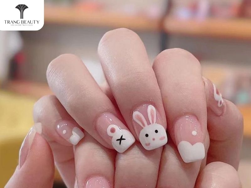 Mẫu nail móng dài thỏ trắng xinh xắn