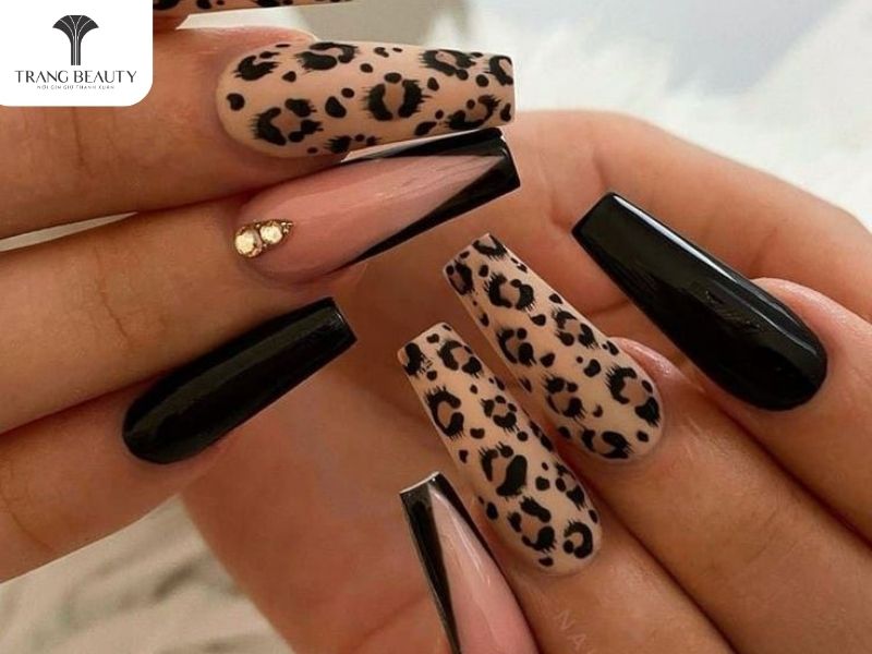 Nail màu da báo quyến rũ cho móng dài 