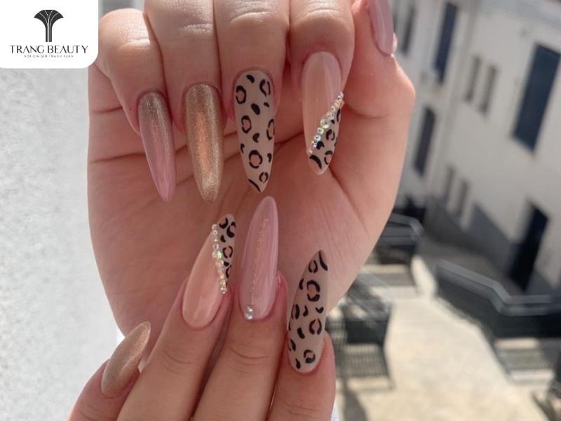 Nail màu da báo quyến rũ cho móng dài 
