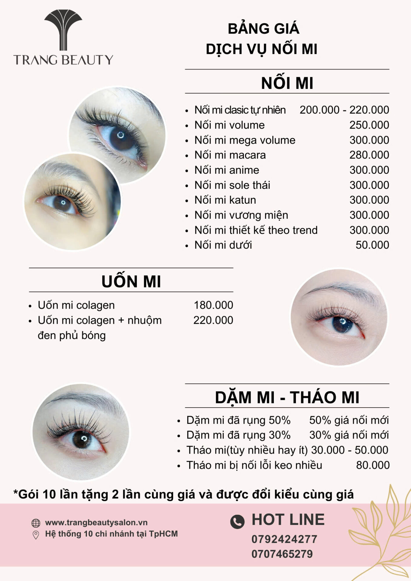 Bảng giá nối mi thiên thần tại Trang Beauty
