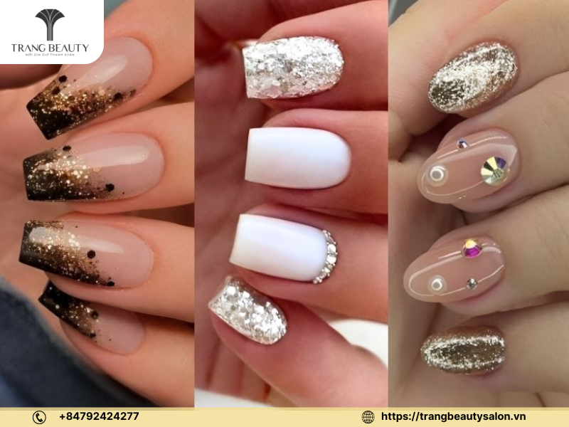 Tạo điểm nhấn cho bàn tay cô dâu với màu sơn pastel kết hợp phủ nhũ