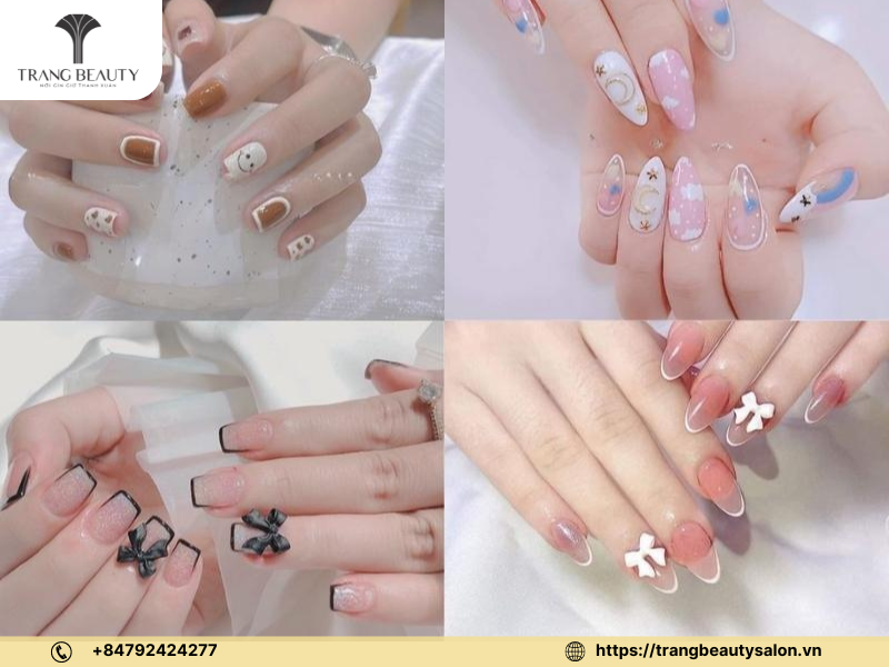 Mẫu nail họa tiết đơn giản giúp cô dâu thêm phần tươi trẻ