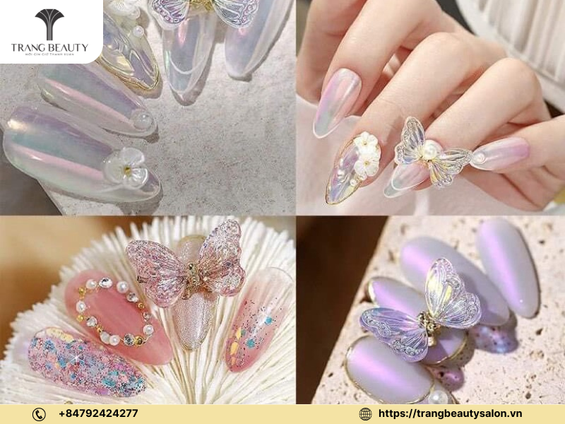 Mẫu nail chụp ảnh cưới với nhiều họa tiết giúp cô dâu thêm phần nổi bật
