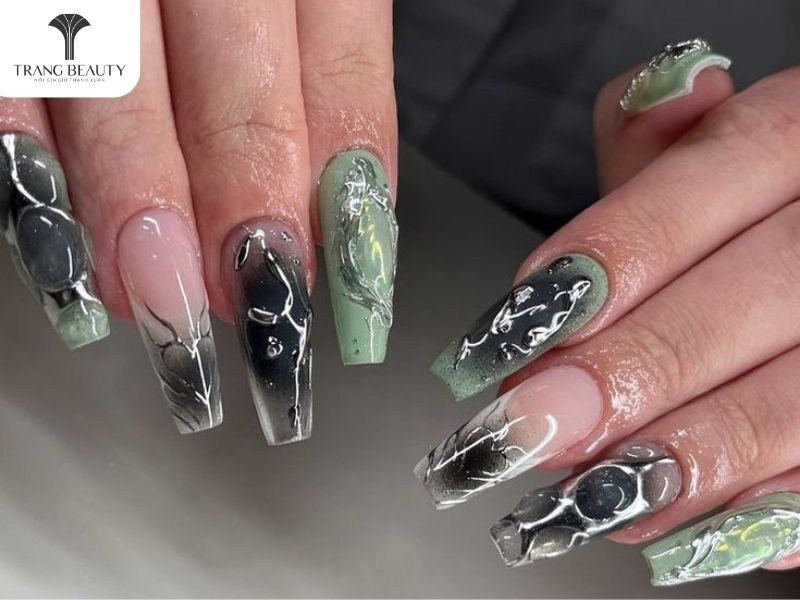 Những mẫu nail đẹp màu xanh lam cho móng dài 