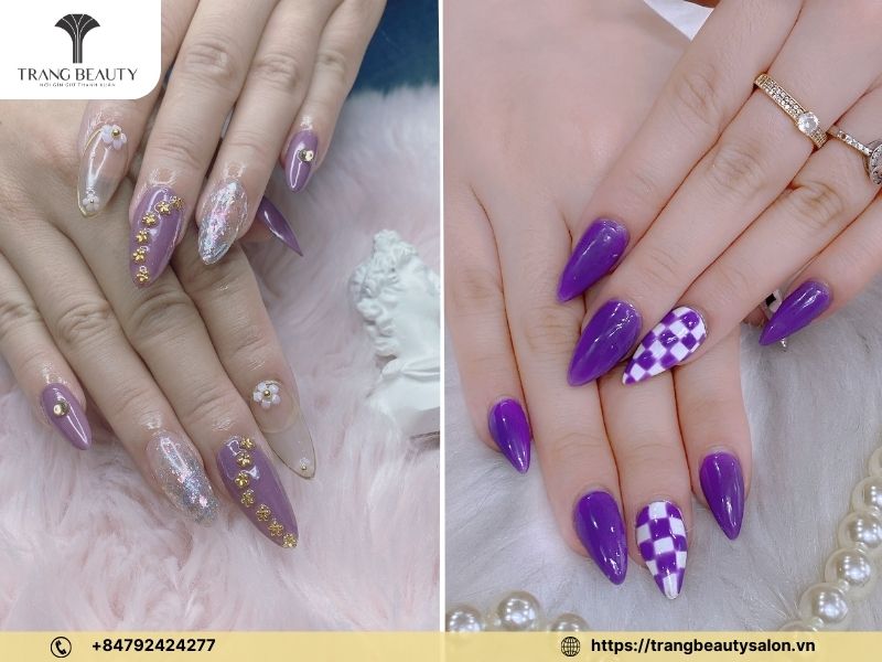 Màu sơn móng tay đẹp nhẹ nhàng tone tím