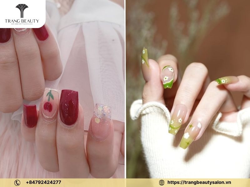 Kiểu nail vẽ hoa sơn phối màu đẹp mắt