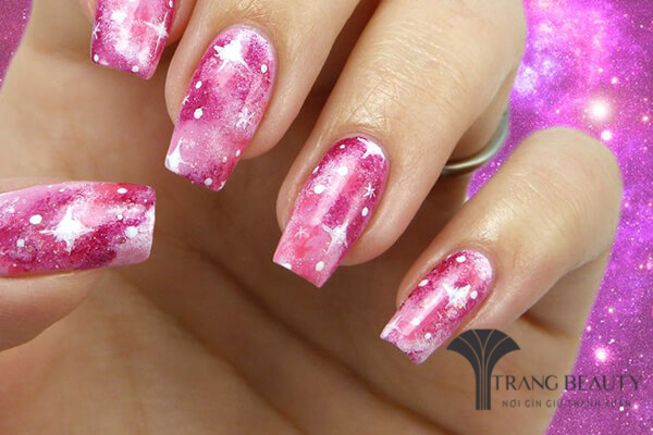 Nail Galaxy nền hồng