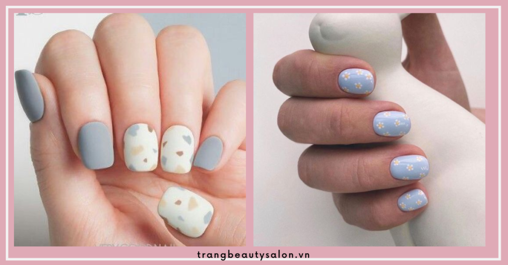 Mẫu nail kết hợp họa tiết đơn giản mang lại vẻ đẹp trẻ trung, năng động