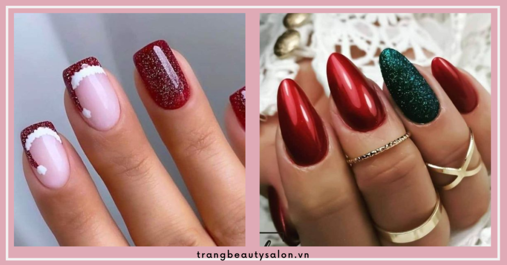 Mẫu nail giáng sinh đơn giản đầy không khí ấm cúng. Họa tiết nón len tượng trưng cho mùa giáng sinh