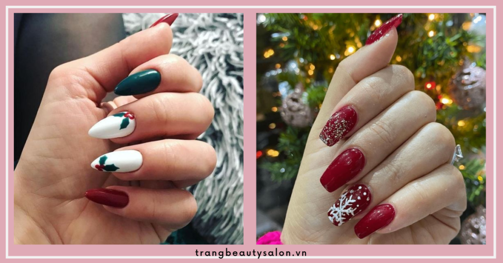 Mẫu nail noel này hợp với mọi dáng móng và làn da. Đôi tay nổi bật hơn và tỏa sáng giữa đám đông
