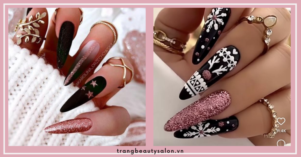 Mẫu nail đen cùng các tông màu khác nhau cực kỳ sang chảnh và thu hút. Mẫu nail thích hợp với các bữa tiệc lớn