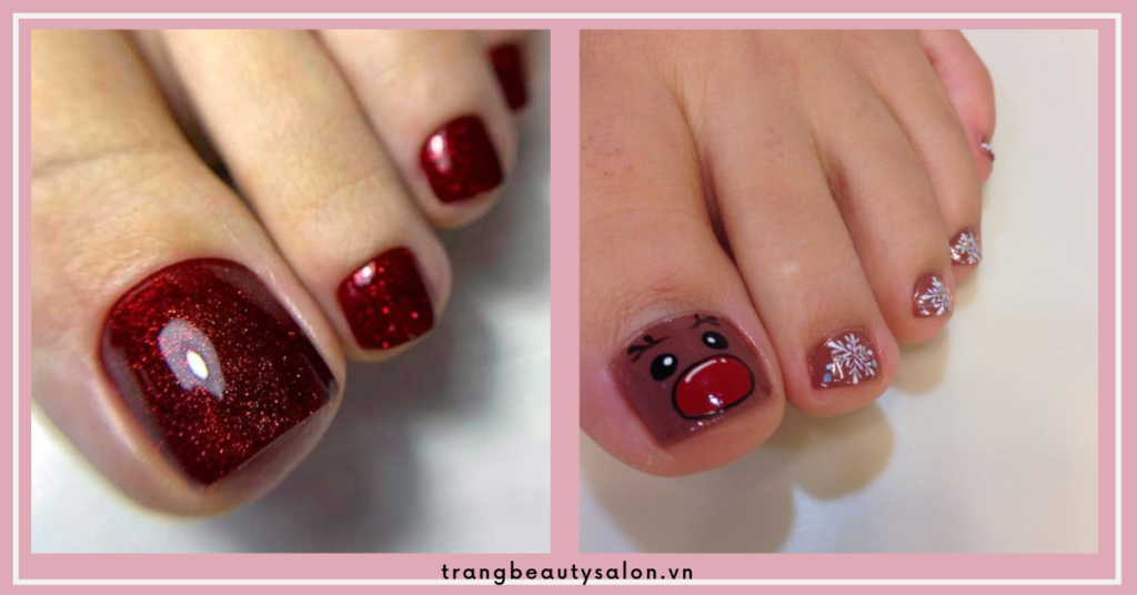 Ngoài chăm sóc móng tay ra các nàng cũng đừng bỏ quên trang trí móng noel cho đôi chân nữa nhé!