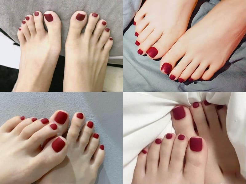 9+ Mẫu Móng Chân Màu Đỏ Tôn Da Sang Chảnh 2026 5 móng chân màu đỏ mờ